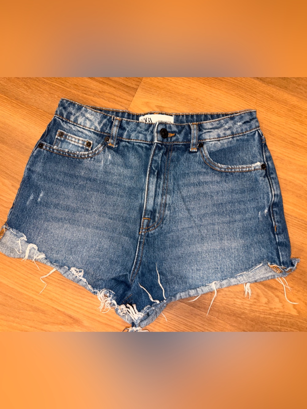 Zara Medium Blue Distressed Denim Cutoff Shorts